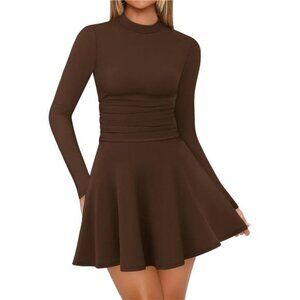 Long Sleeve Mini Dresses for Women Coffee